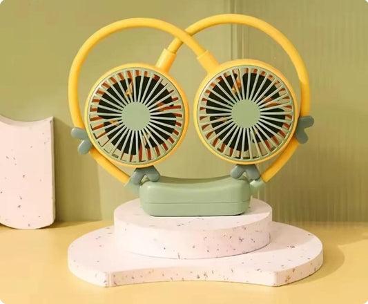 Portable USB Rechargeable Dual Head Neck Fan – Hands-Free Mini Cooling Fan