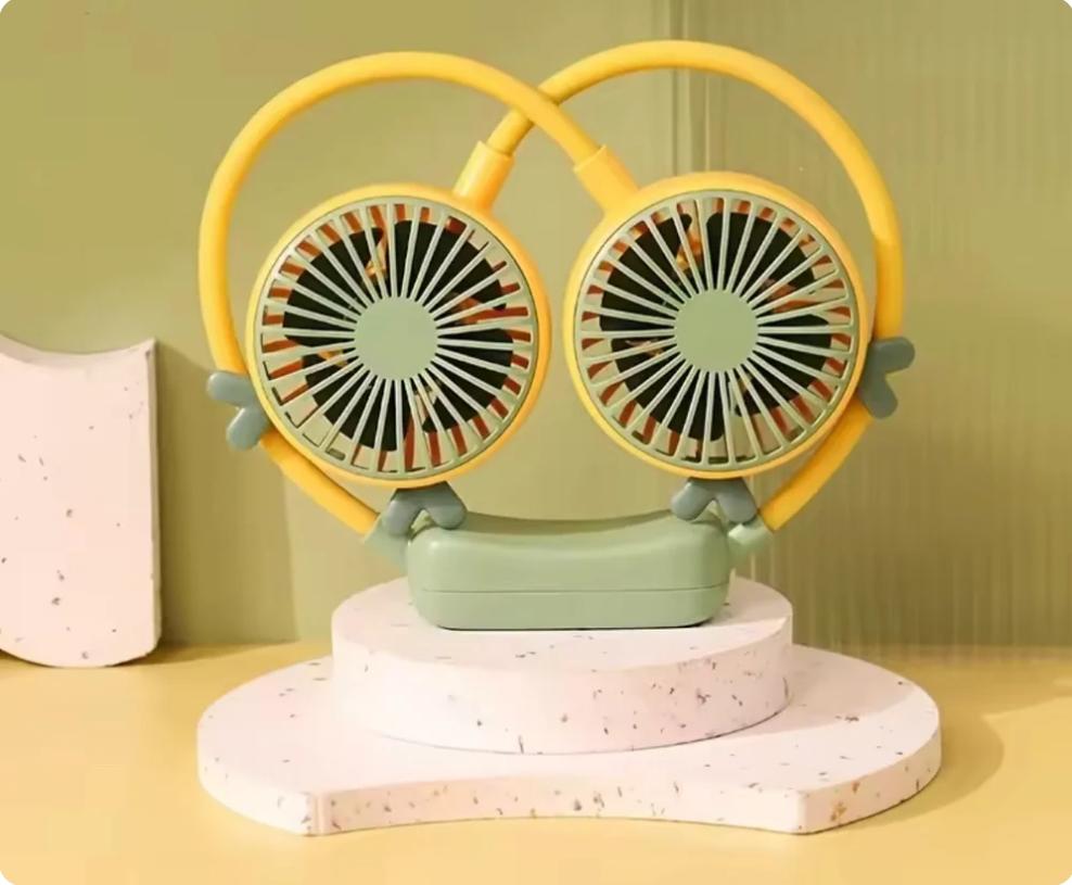 Portable USB Rechargeable Dual Head Neck Fan – Hands-Free Mini Cooling Fan
