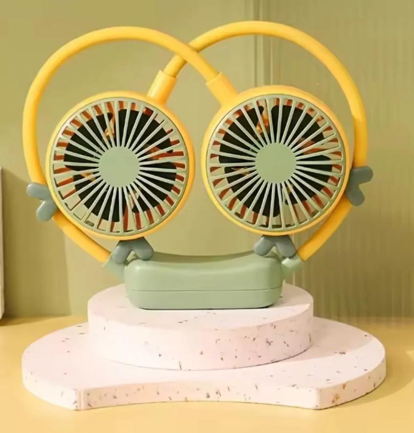 Portable USB Rechargeable Dual Head Neck Fan – Hands-Free Mini Cooling Fan