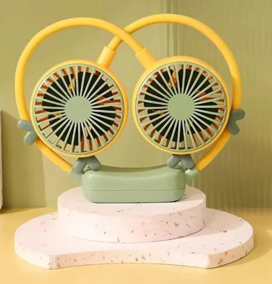 Portable USB Rechargeable Dual Head Neck Fan – Hands-Free Mini Cooling Fan
