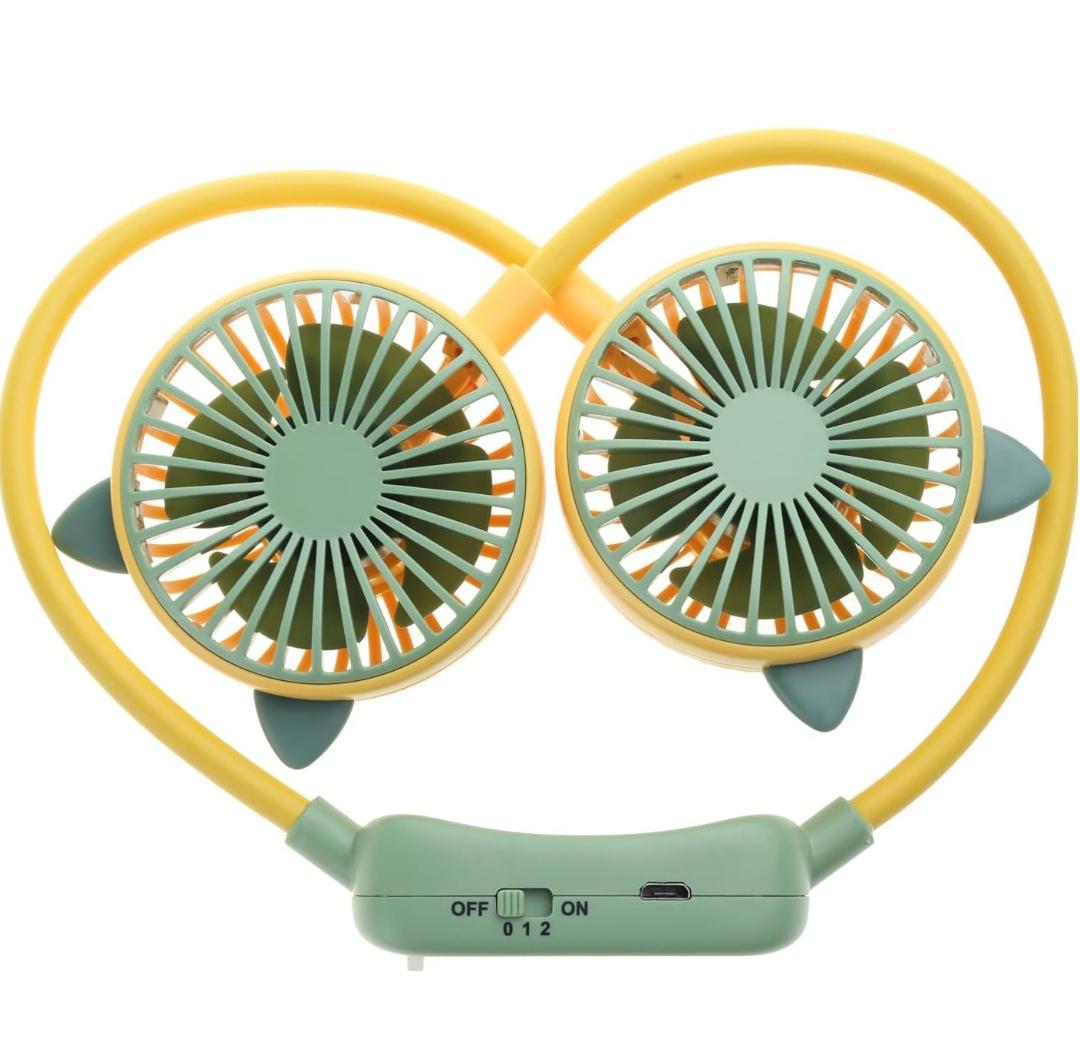 Portable USB Rechargeable Dual Head Neck Fan – Hands-Free Mini Cooling Fan