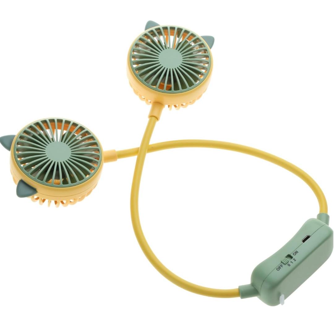Portable USB Rechargeable Dual Head Neck Fan – Hands-Free Mini Cooling Fan